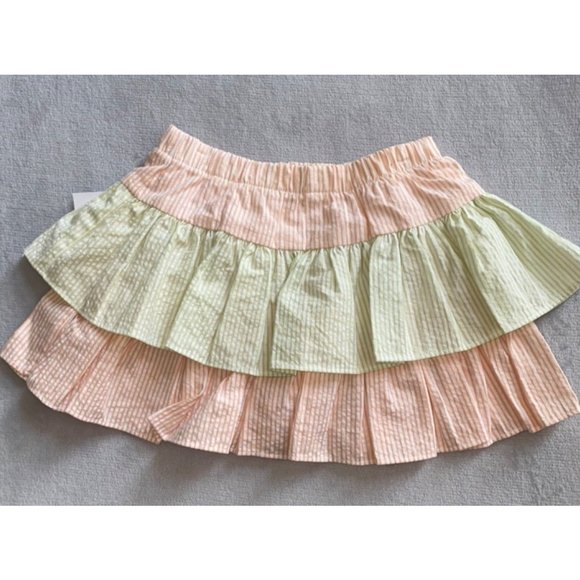 Castles and Crowns ruffle skirt green peach orange stripe seersucker 3T NWOT - Picture 1 of 1